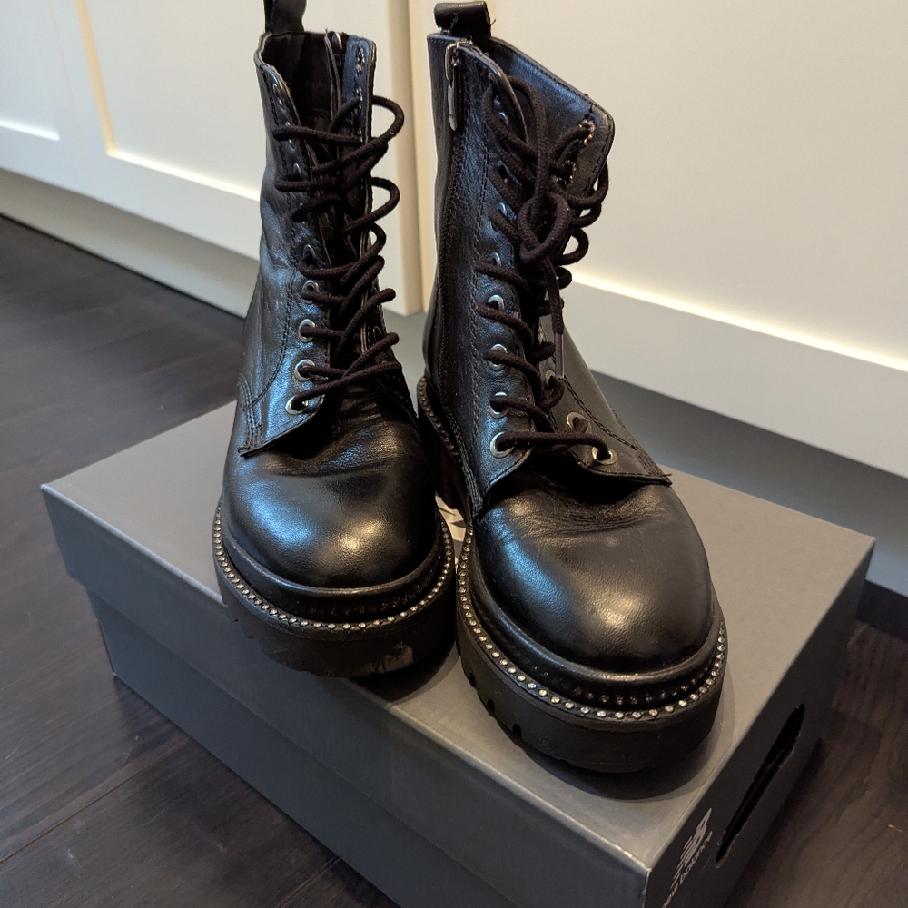 Aldo Black Combat Moto Boots with Studded Trim